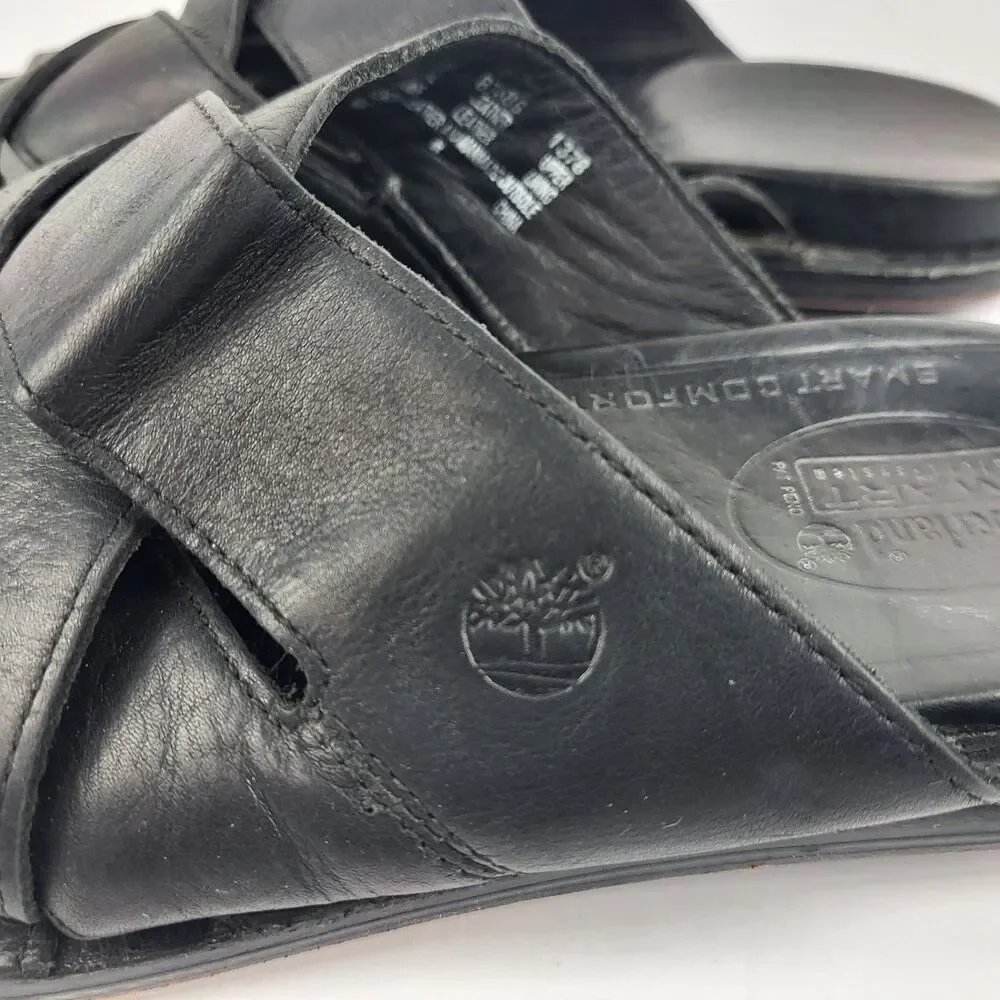Vintage Timberland Smart Leather Slide Sandals Slip On Men's Size 12M Black
